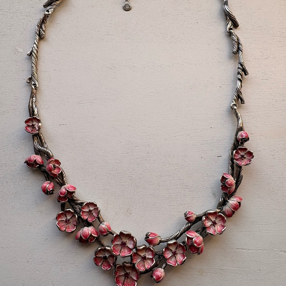 JAI Sterling Silver Enamel Enamel Pink Cherry Blossom Necklace